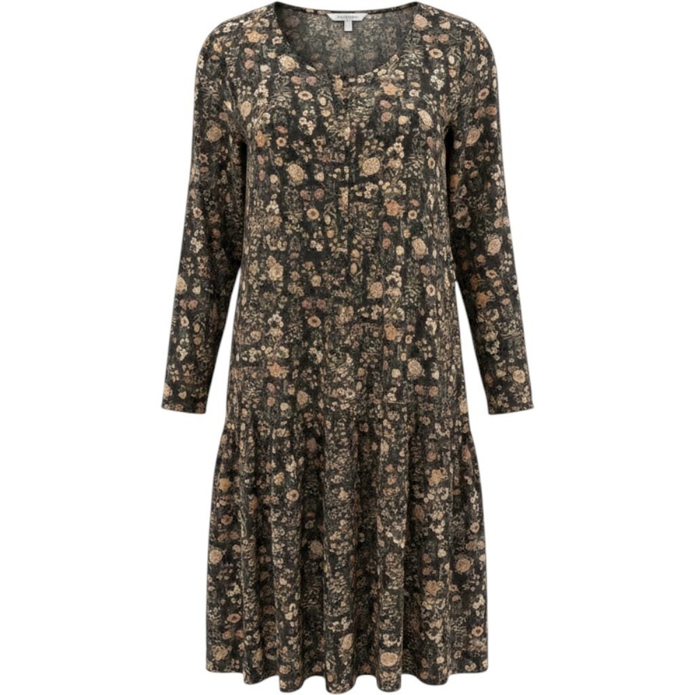 Peruvian Connection Floral Drop Waist Knit Dress Dark Botanical XS Long‎ Sleeve